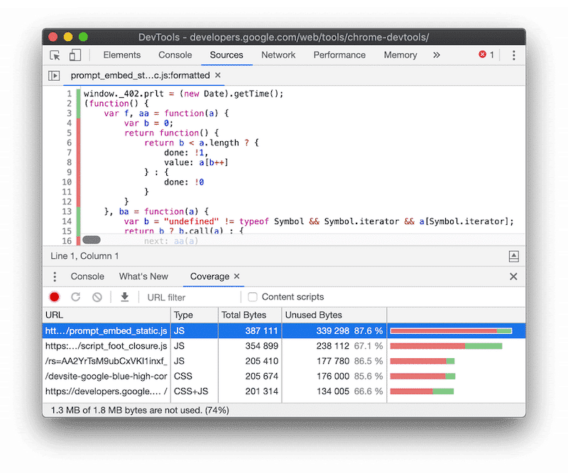 Analyzing code coverage - Source: dev tools
