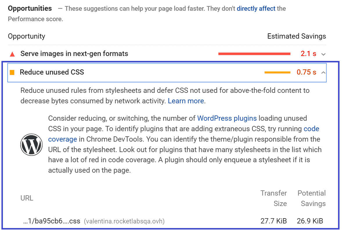 Reduce unused CSS - PSI