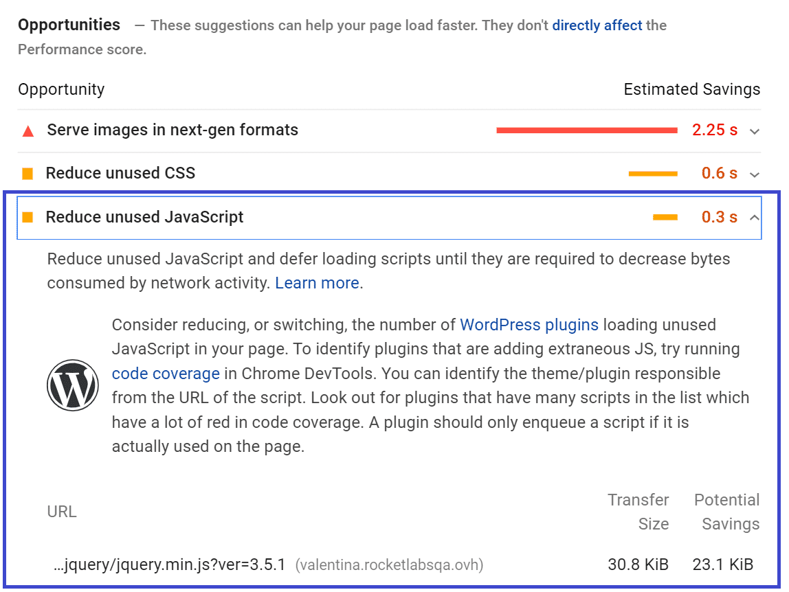 Remove unused JavaScript - PSI