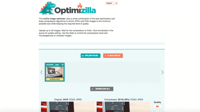 Optimizilla image compression tool