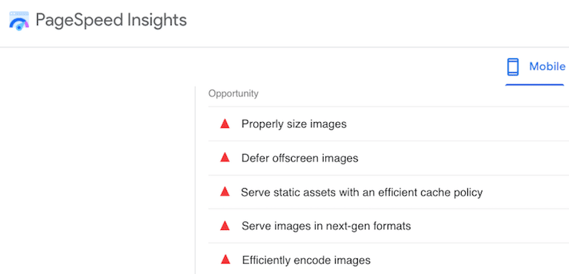 Performance audit - Source: PageSpeed Insights
