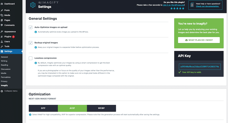 Straightforward interface, bulk optimization and AVIF conversion - Source: Imagify
