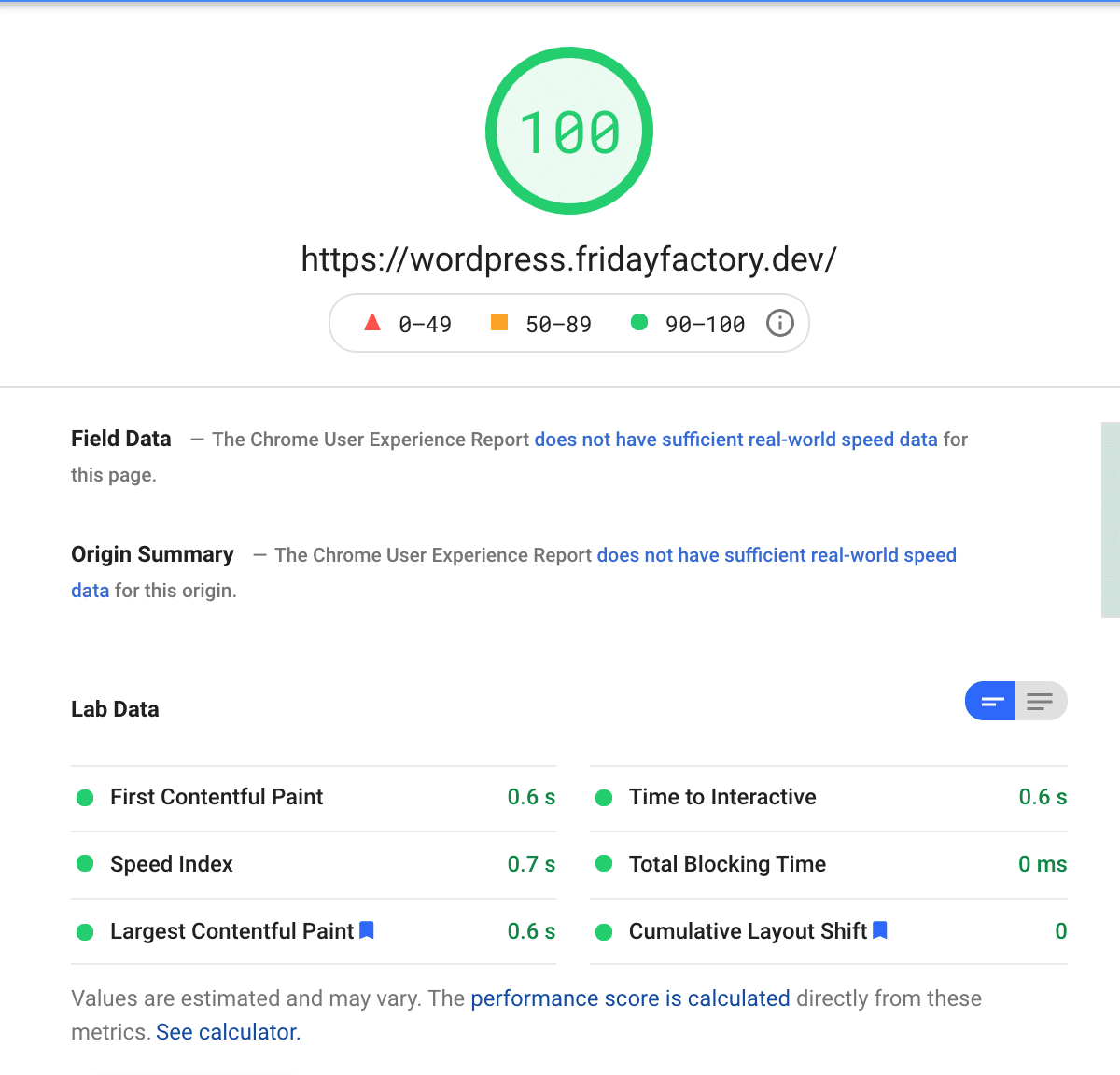 Astra theme activated - no content - no WP Rocket   - Source: PSI on desktop