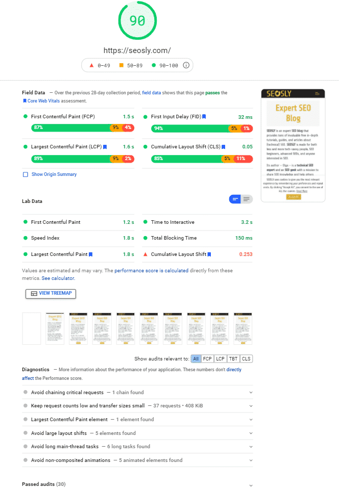 Lighthouse metrics and PageSpeed Opportunities from mobile after WP Rocket 3.9