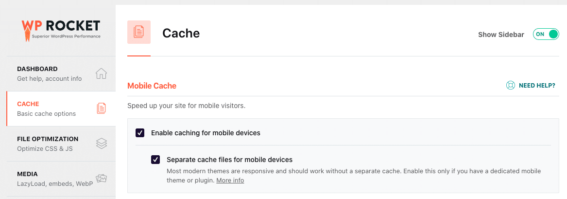 Applying cache on mobile in one click - WP Rocket 
