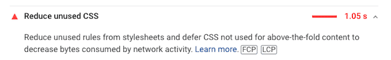 Reduce unused CSS - PageSpeed Inisghts audit
