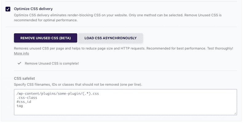 Remove Unused CSS option - Source: WP Rocket
