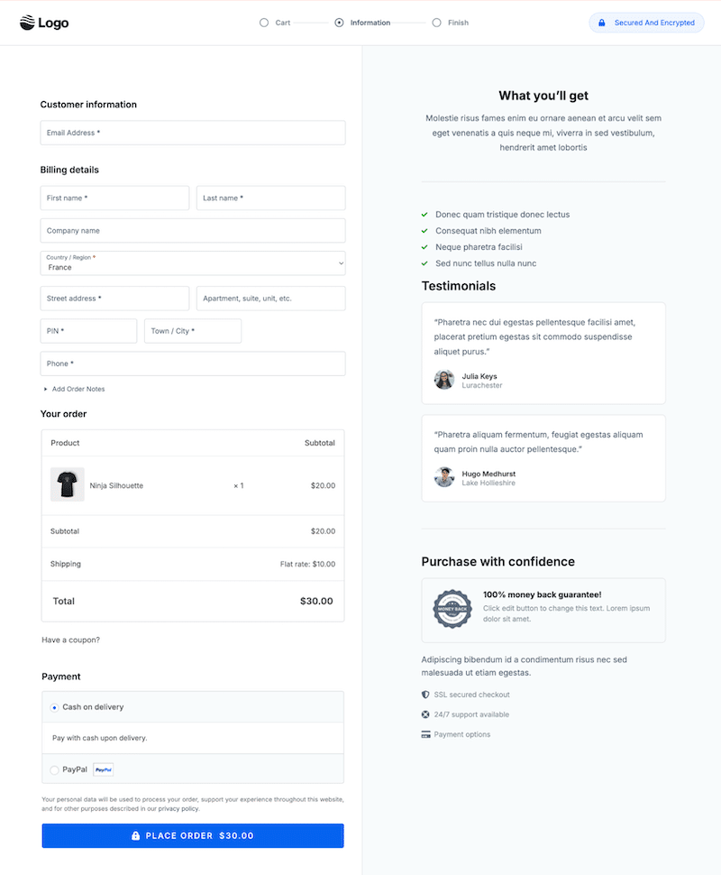 Example of custom fields added in the billing details steps - Source: CartFlows
