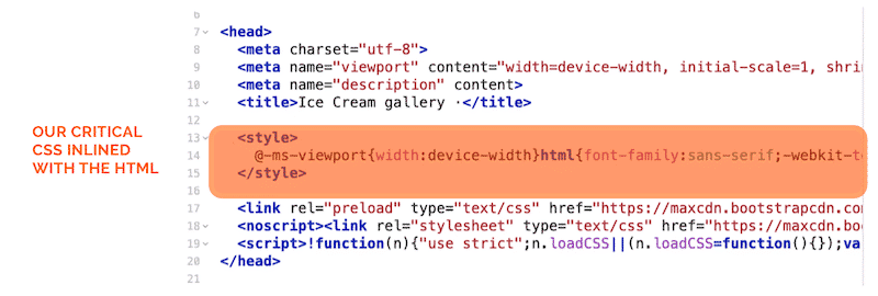 Inlining critical CSS to optimize CSS delivery 
