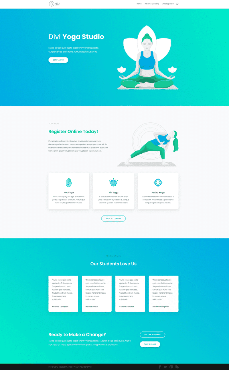 My test site built with Divi: an e-learning site with yoga classes.