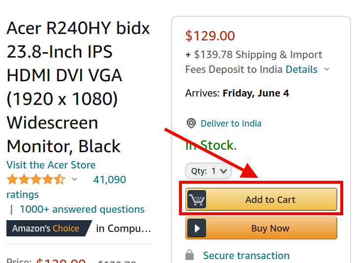 Amazon CTA example