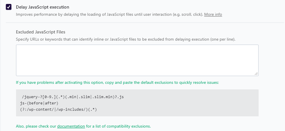 Delay JavaScript Execution tab - WP Rocket
