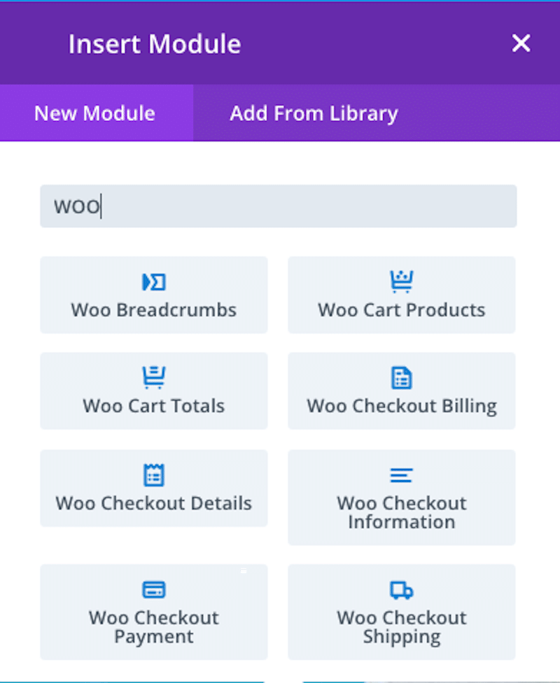 Example of dedicated WooCommerce modules - Source: The Divi Builder 