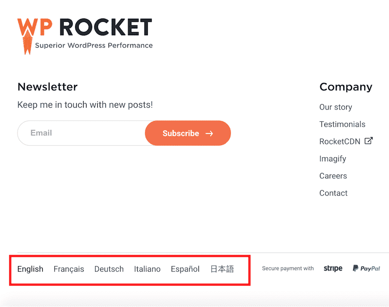 Language switcher - Source: WP Rocket 
