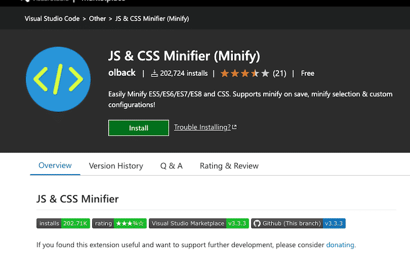 JS & CSS  Minifier extension for Visual Studio - Source: Visual Studio’s marketplace
