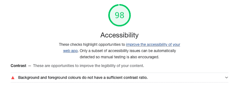The “Accessibility” section – Source: Lighthouse report from Google Chrome Dev Tools