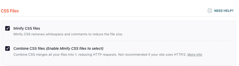 Minify CSS files feature – WP Rocket dashboard 