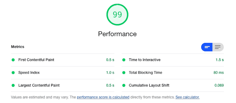 The “Performance” section – Source: Lighthouse report from Google Chrome Dev Tools