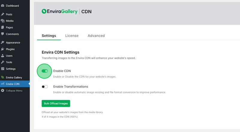 Envira CDN settings - Source: Envira CDN
