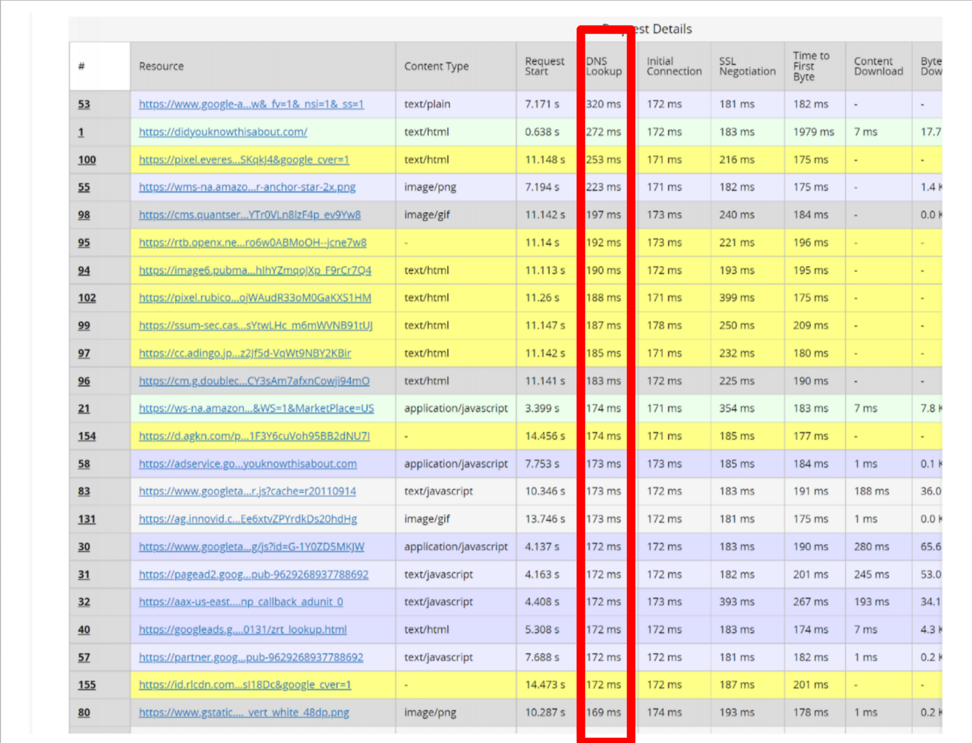 webpage test dns lookup result
