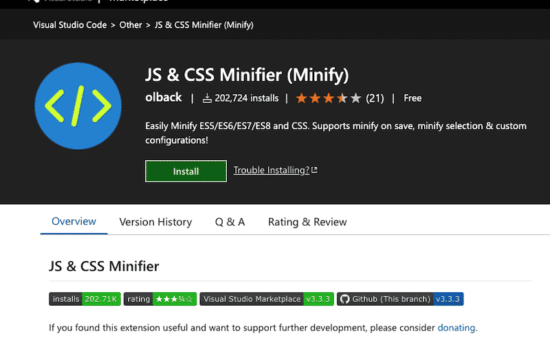 JS & CSS Minifier extension for Visual Studio – Source: Visual Studio’s marketplace