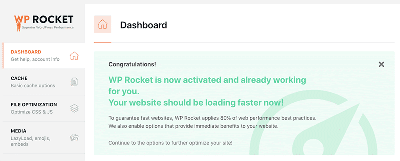 GZIP activated once WP Rocket is activated - Source: WP Rocket’s dashboard

