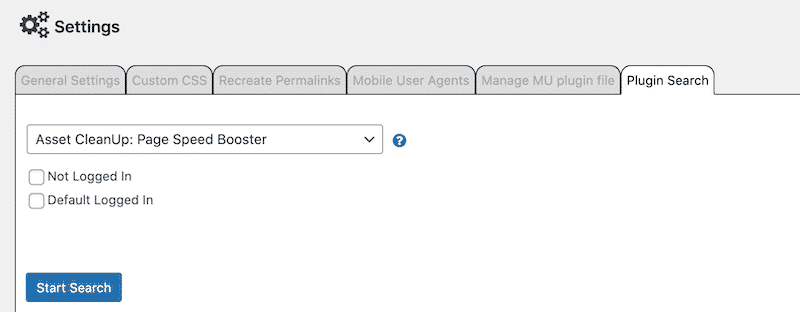 Searching a plugin to deactivate on a specific page  - Source: Plugin Organizer

