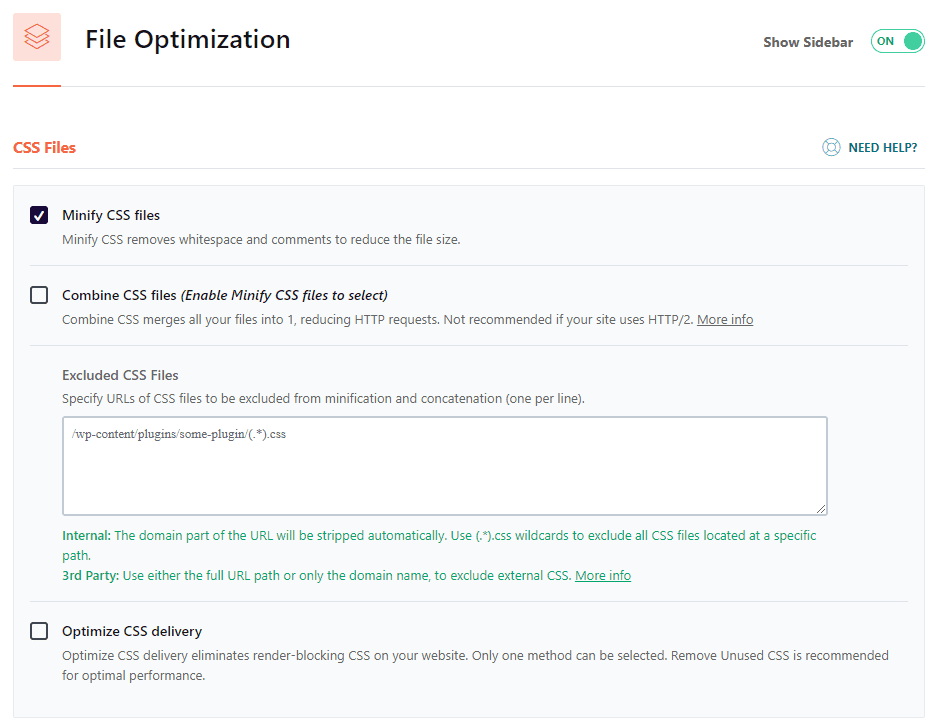 CSS Optimization tab - WP Rocket