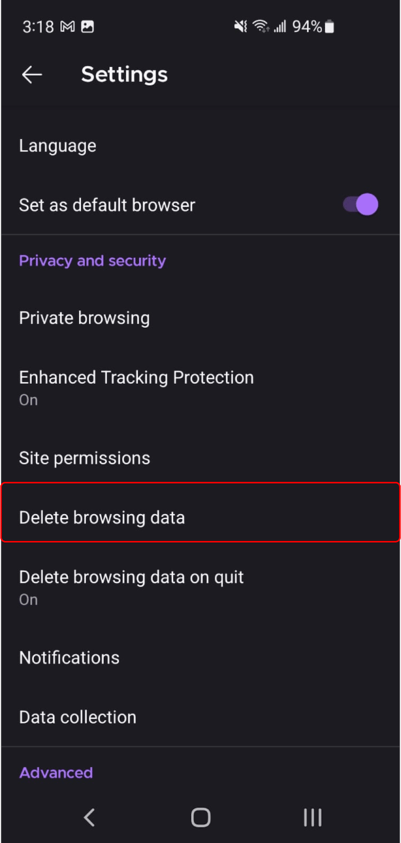 Delete browsing data section - Step 3 - Source: Firefox