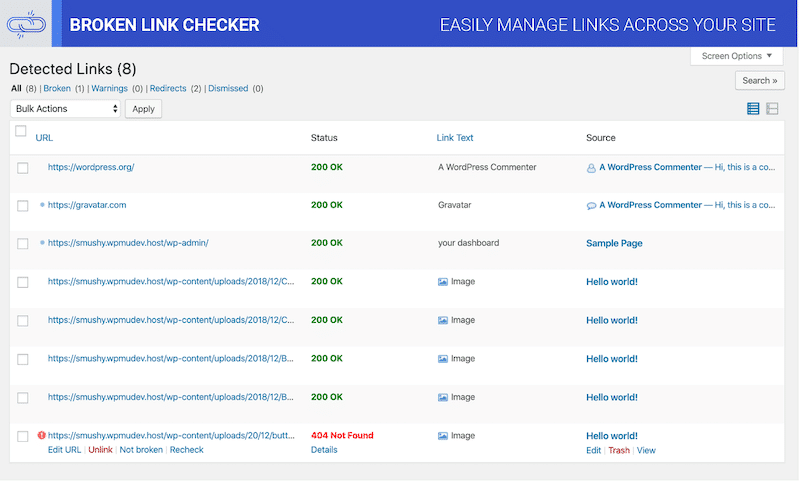 Links status - Source: Broken Link Checker
