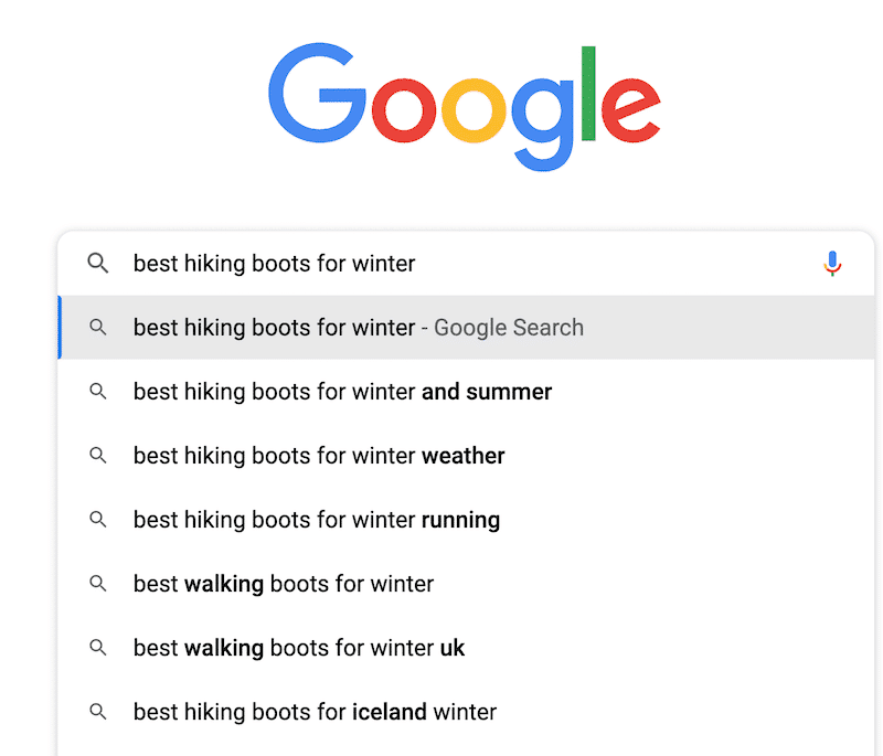 A drop-down list of related terms that people search for - Source: Google search results
