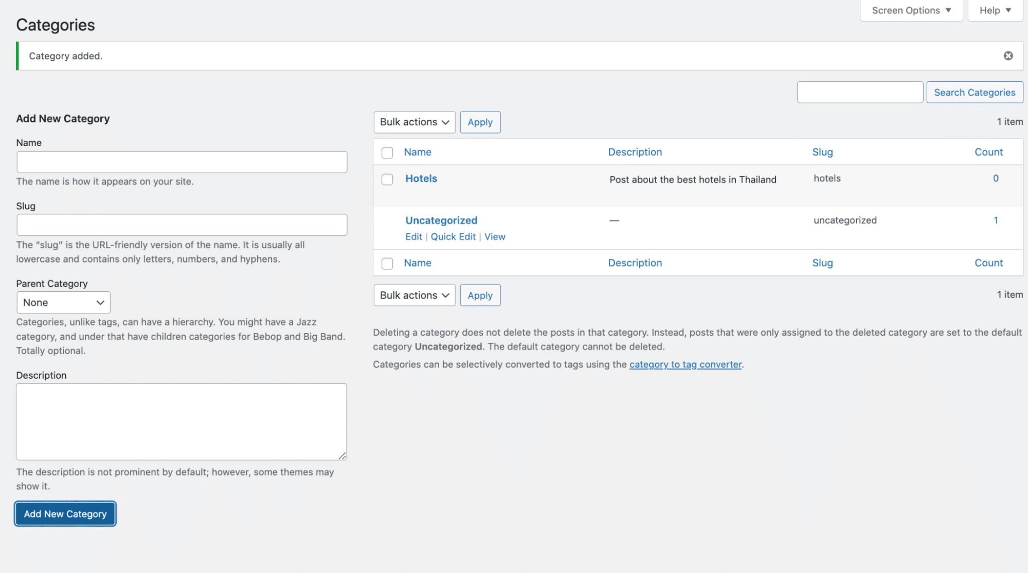 Categories on WordPress