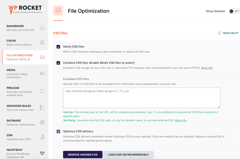 Code optimization’s interface for your WooCommerce site - Source: WP Rocket