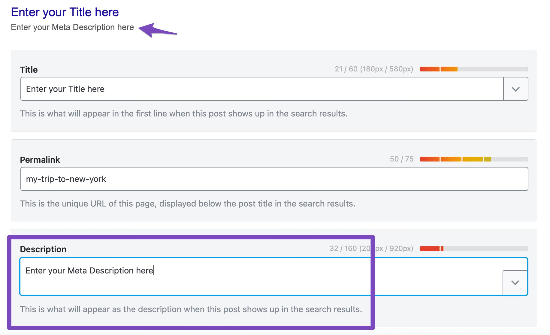 Example of meta description optimization on WordPress