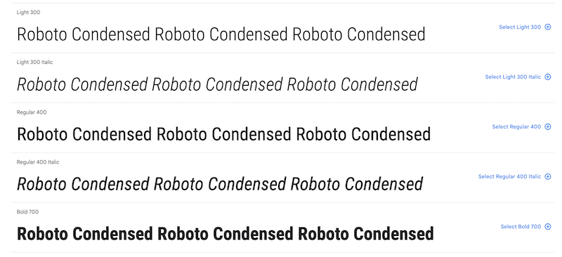Roboto Condensed font - Source: Google Fonts

