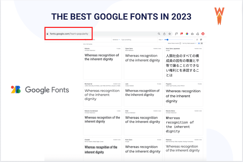 Sorting Google Fonts by popularity - Source: Google Fonts
