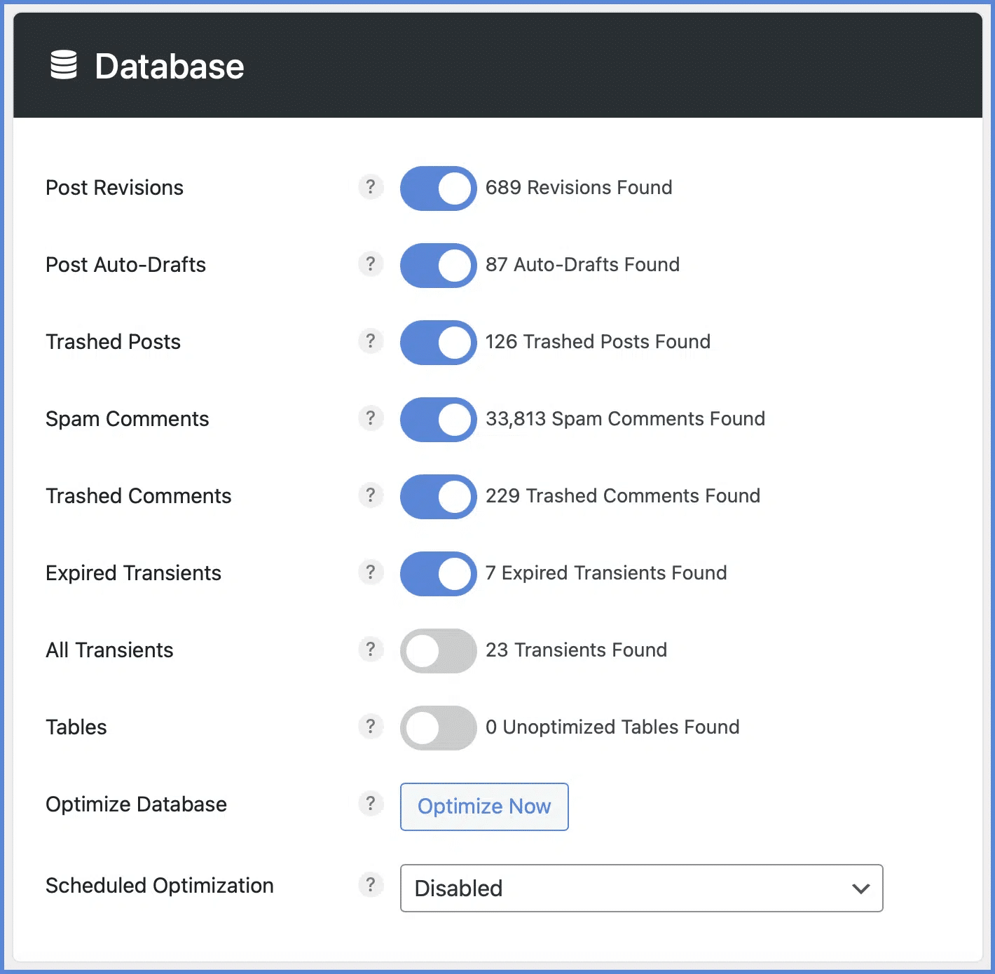 Database cleaning interface - Source: Perfmatters

