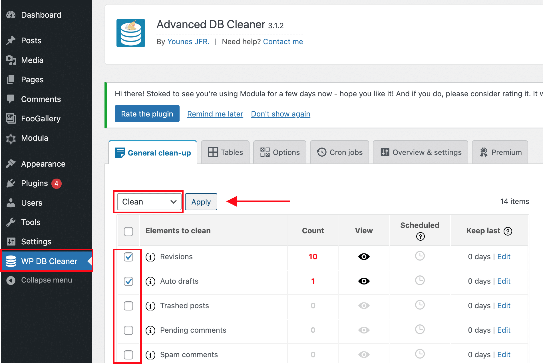 The database optimization tab - Source: Advanced Database Cleanser
