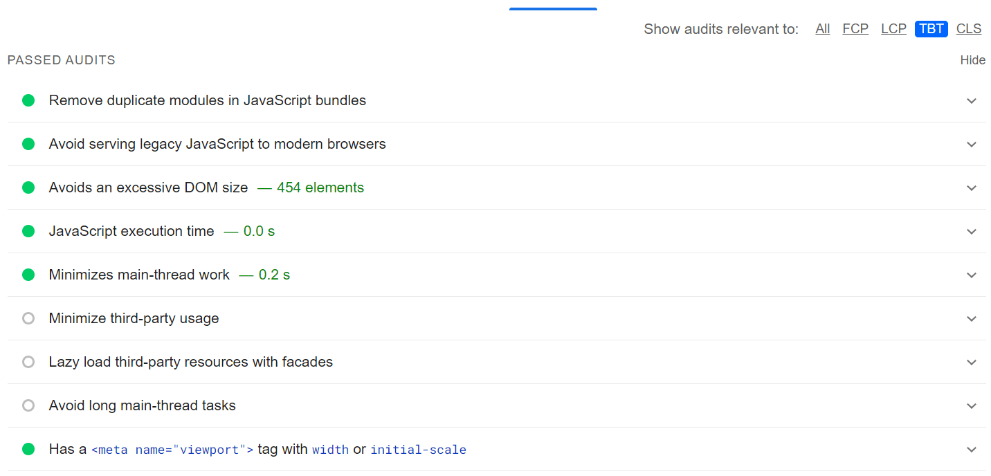 Detailed TBT audits in PageSpeed Insights