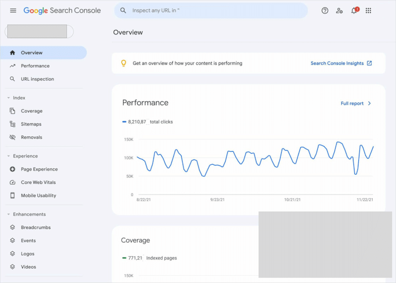 Overview of the Google Search Console - Source: Google Search Console
