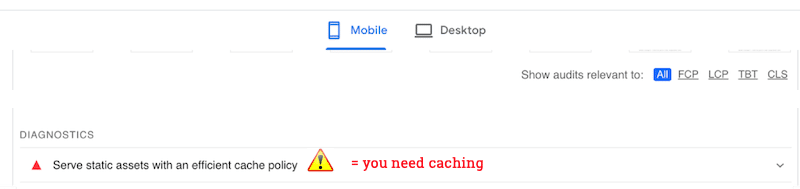 Checking if you need caching - Source: PageSpeed Insights
