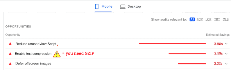 GZIP compression needed - Source: PageSpeed Insights
