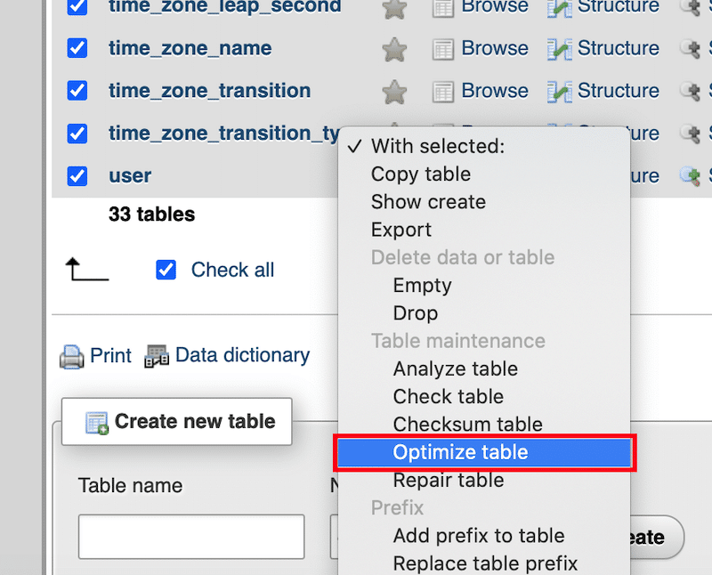 Optimize table manually – Source: PHPmyAdmin

