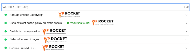 WP Rocket fixing lighthouse warnings - Source: PageSpeed Insights
