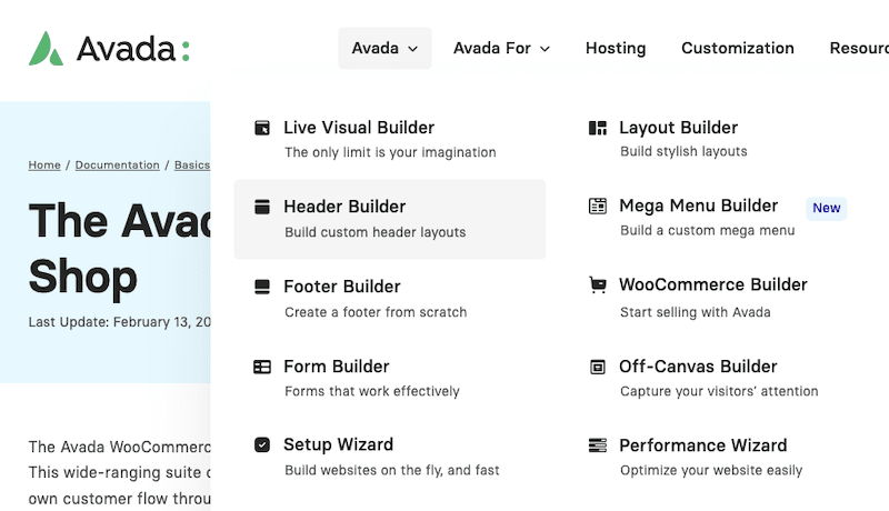Avada theme, which allows you to customize each part of your site from header to footer - Source: Avada
