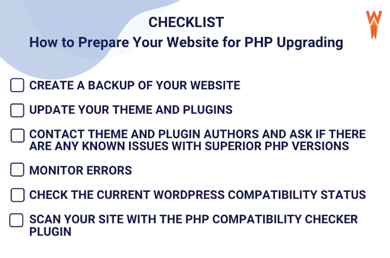 Checklist to prepare your site for PHP upgrading - Source: WP Rocket
