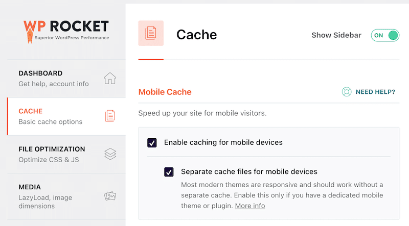 Mobile cache (to boost your responsive theme performance) - Source: WP Rocket
