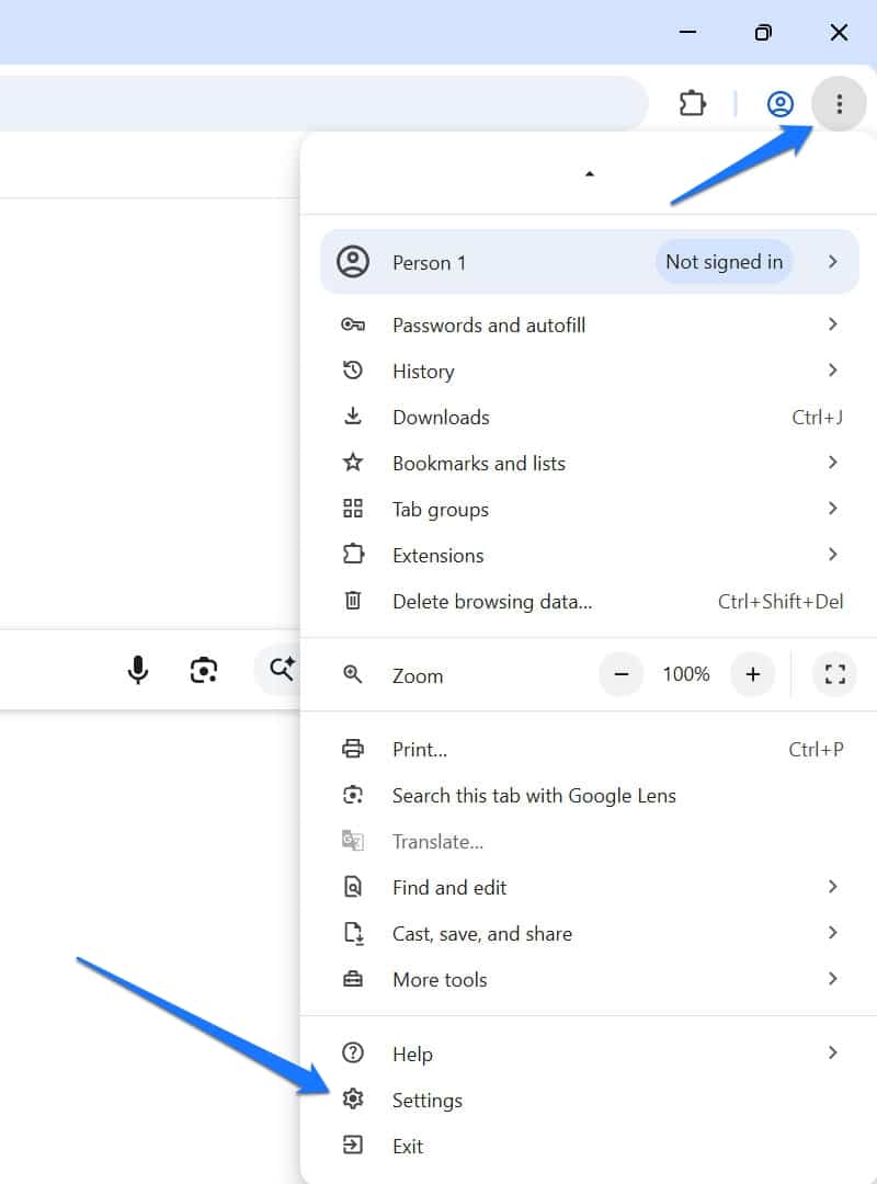 Access google chrome settings
