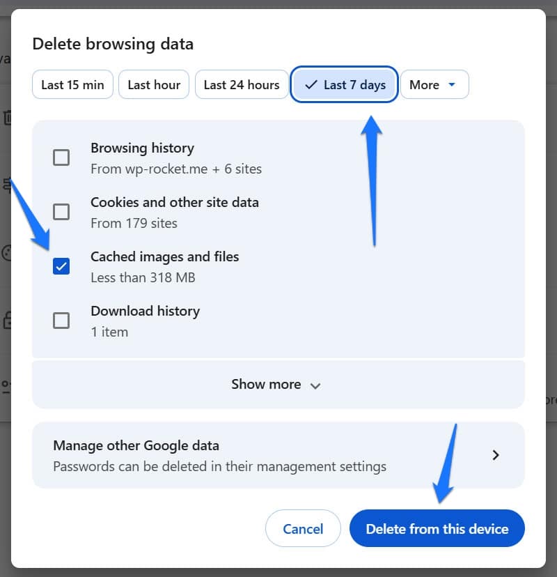 Choose which browsing data to delete
