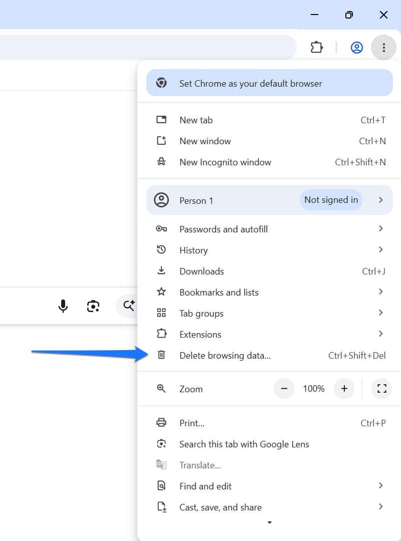 Delete browsing data in google chrome